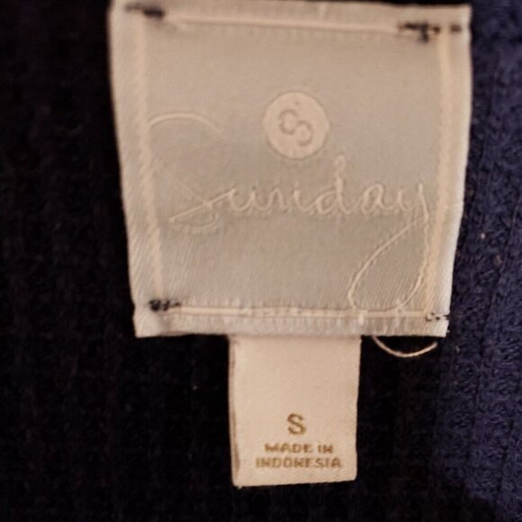 Sunday Womens Navy Waffle Knit Thermal Open Cardigan Small - Picture 4 of 6